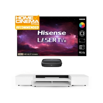 Hisense 120L9 120" Triple Laser TV With Kinetik KLIF-UST1CS(WHT) UST Centre and Sides White